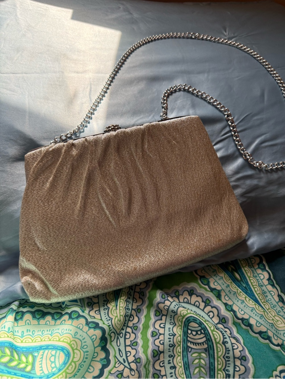 Gold Metallic Chain Shoulder Bag - Women's Evening Clutch